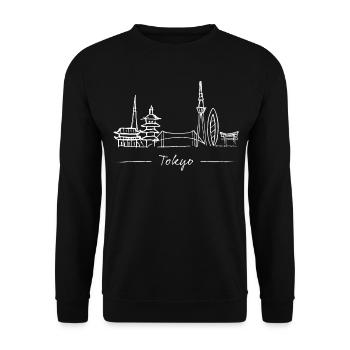 Tokyo Skyline Silhouette Städtetrip Japan Geschenk - Unisex Pullover - Schwarz - Vorne - Alina (178cm) & Michal (187cm)