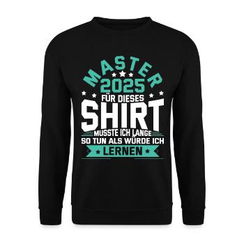 Master 2025 Abschluss Geschenk Studium Absolvent - Unisex Pullover - Schwarz - Vorne - Alina (178cm) & Michal (187cm)
