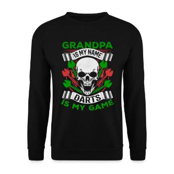 Opa ist mein Name Darts ist mein Spiel Dartspieler - Unisex Pullover - Schwarz - Vorne - Alina (178cm) & Michal (187cm)