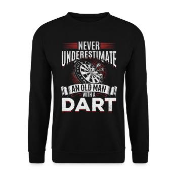 Dartspieler Ich unterschätze nie einen alten Mann - Unisex Pullover - Schwarz - Vorne - Alina (178cm) & Michal (187cm)