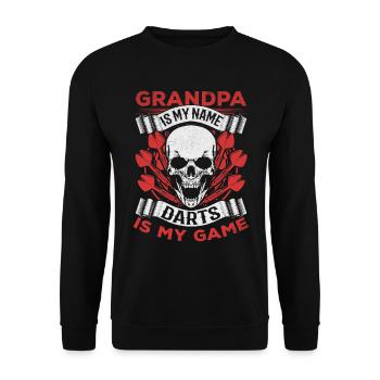 Opa ist mein Name Darts ist mein Spiel Ich Opa - Unisex Pullover - Schwarz - Vorne - Alina (178cm) & Michal (187cm)