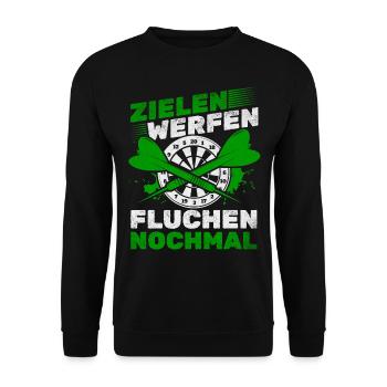 Zielen Werfen Fluchen Nochmal Darts Dartspiel Dart - Unisex Pullover - Schwarz - Vorne - Alina (178cm) & Michal (187cm)