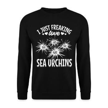 Lustiger Seeigel I Just Freaking Love Seeigel - Unisex Pullover - Schwarz - Vorne - Alina (178cm) & Michal (187cm)