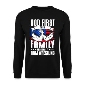 Dieu d’abord, puis le bras de fer familial - Sweat-shirt Unisexe - noir - Devant - Alina (178cm) & Michal (187cm)