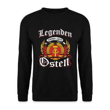 Ossi Geschenk Ostdeutschland NVA Germania Osten - Unisex Pullover - Schwarz - Vorne - Alina (178cm) & Michal (187cm)