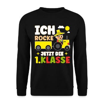 Ich Rocke Jetzt Die 1.Klasse Schulbeginn - Unisex Pullover - Schwarz - Vorne - Alina (178cm) & Michal (187cm)