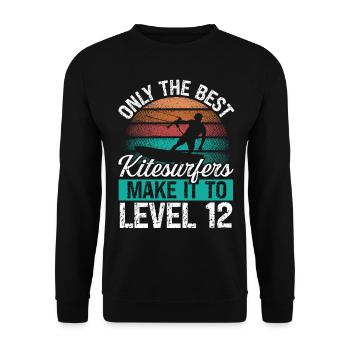 12 Kitesurf Level 12 Year Retro Kiteboarding - Unisex Pullover - Schwarz - Vorne - Alina (178cm) & Michal (187cm)
