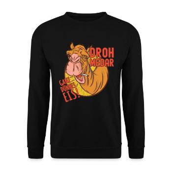 Kamel Dromedar Ganz dünnes Eis Wortwitz DROHmedar - Unisex Pullover - Schwarz - Vorne - Alina (178cm) & Michal (187cm)