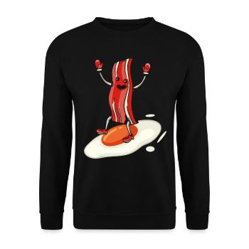 Baconholic Fleischliebhaber Bacon Eater Keto Ketog - Unisex Pullover - Schwarz - Vorne - Alina (178cm) & Michal (187cm)
