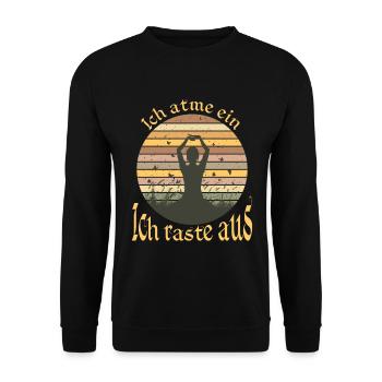 Ich atme ein - Ich raste aus Yoga Meditation - Unisex Pullover - Schwarz - Vorne - Alina (178cm) & Michal (187cm)