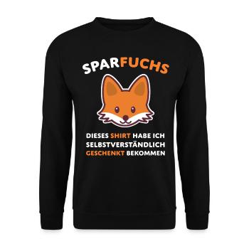 Sparfuchs Lustiger Spruch Finanzen - Unisex Pullover - Schwarz - Vorne - Alina (178cm) & Michal (187cm)