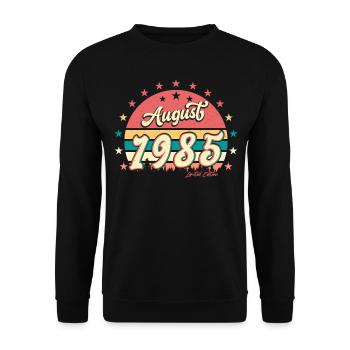 Geburtstagsgruss 1985 August - Unisex Pullover - Schwarz - Vorne - Alina (178cm) & Michal (187cm)