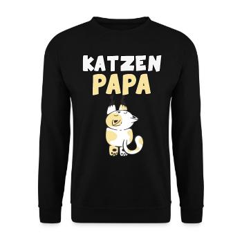 Katzen Papa Tiermotiv Katze - Unisex Pullover - Schwarz - Vorne - Alina (178cm) & Michal (187cm)