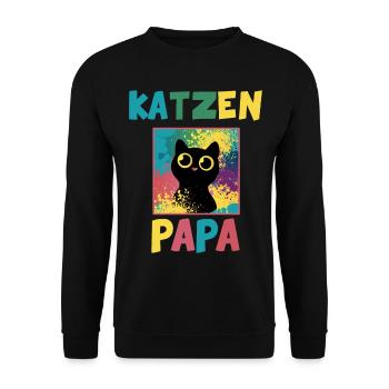 Katzen Papa Portrait Tiermotiv Geschenk - Unisex Pullover - Schwarz - Vorne - Alina (178cm) & Michal (187cm)
