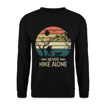 Never Hike Alone Berge Hund Wandern Wanderer - Unisex Pullover - Schwarz - Vorne - Alina (178cm) & Michal (187cm)