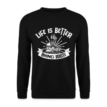 Life Is Better In Hiking Boots Berge Wandern - Unisex Pullover - Schwarz - Vorne - Alina (178cm) & Michal (187cm)
