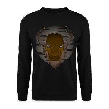 Landwirt Rind Tierkopf Motiv Aufdruck mit Stier - Unisex Pullover - Schwarz - Vorne - Alina (178cm) & Michal (187cm)
