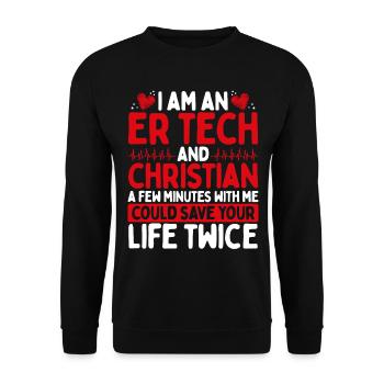 ER Nursing Christian Emergency Room Nurse ER Tech - Unisex Sweatshirt - black - Front - Alina (178cm) & Michal (187cm)