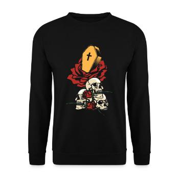 Gothic Skull Roses Death Grave Aesthetic Dark - Unisex Pullover - Schwarz - Vorne - Alina (178cm) & Michal (187cm)