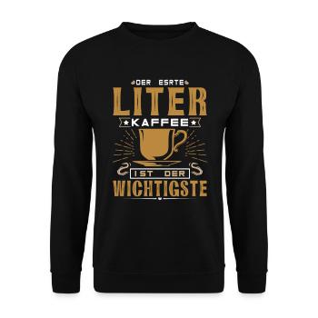 Kaffee Der erste Liter - Unisex Pullover - Schwarz - Vorne - Alina (178cm) & Michal (187cm)