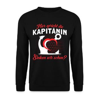 Hier Spricht Die Kapitänin Sinken Wir Schon - Unisex Pullover - Schwarz - Vorne - Alina (178cm) & Michal (187cm)