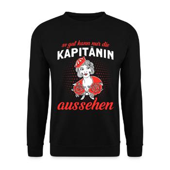 So Gut Kann Nur Die Kapitänin Aussehen - Unisex Pullover - Schwarz - Vorne - Alina (178cm) & Michal (187cm)