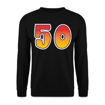 Zahl 50 Rot - Oranges Design - Unisex Pullover - Schwarz - Vorne - Alina (178cm) & Michal (187cm)