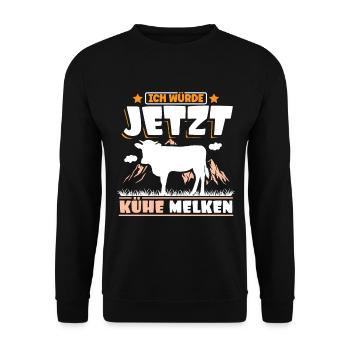 Landwirt Bauer Kühe melken - Unisex Pullover - Schwarz - Vorne - Alina (178cm) & Michal (187cm)