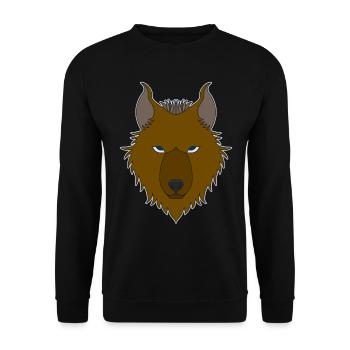Wolfskopf wildes Tier Motiv Wolfsmotiv Aufdruck - Unisex Pullover - Schwarz - Vorne - Alina (178cm) & Michal (187cm)