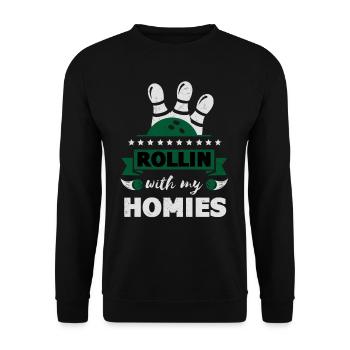 Rollin with my Homies Retro Bowling Gift - Unisex Sweatshirt - black - Front - Alina (178cm) & Michal (187cm)
