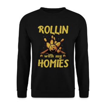 Rollin with my Homies Retro Bowling Gift - Unisex Sweatshirt - black - Front - Alina (178cm) & Michal (187cm)