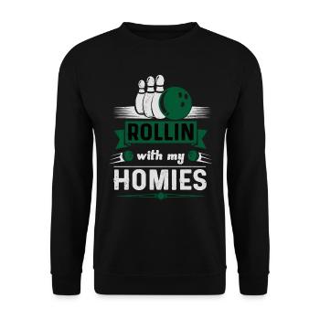 Rollin with my Homies Retro Bowling Gift - Unisex Sweatshirt - black - Front - Alina (178cm) & Michal (187cm)