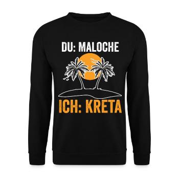 Du Maloche ich Kreta - Unisex Pullover - Schwarz - Vorne - Alina (178cm) & Michal (187cm)