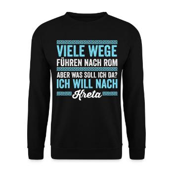 Ich will nach Kreta - Unisex Pullover - Schwarz - Vorne - Alina (178cm) & Michal (187cm)
