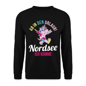 Ab in den Urlaub Nordsee ich komme - Unisex Pullover - Schwarz - Vorne - Alina (178cm) & Michal (187cm)