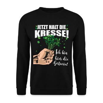 Halt die Kresse für Gärtner und Landschaftsbauer - Unisex Pullover - Schwarz - Vorne - Alina (178cm) & Michal (187cm)