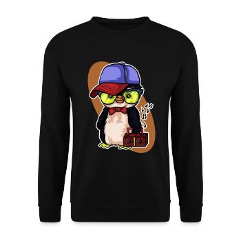 Pinguin Tshirt Kinder Musik Cool Musikbox Musik - Unisex Pullover - Schwarz - Vorne - Alina (178cm) & Michal (187cm)
