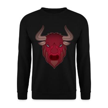 Landwirt Rind Tierkopf Motiv Aufdruck mit Stier - Unisex Pullover - Schwarz - Vorne - Alina (178cm) & Michal (187cm)