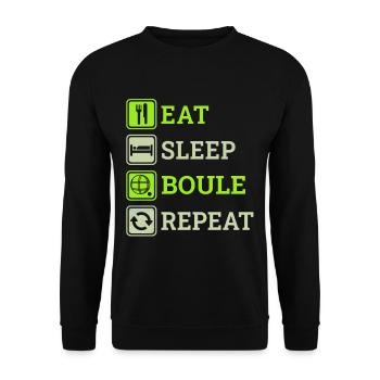 Eat Sleep Boule Repeat Lustige Boccia Sprüche - Unisex Pullover - Schwarz - Vorne - Alina (178cm) & Michal (187cm)
