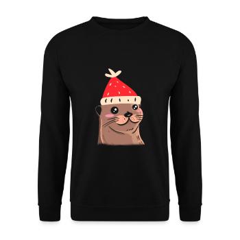 Ugly Christmas Otter Knitting Xmas Christ Child - Unisex Sweatshirt - black - Front - Alina (178cm) & Michal (187cm)