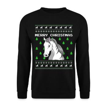 Christmas Horse Ugly Christmas Gift Xmas - Unisex Sweatshirt - black - Front - Alina (178cm) & Michal (187cm)