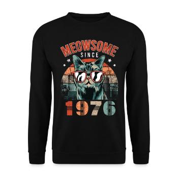Meowsome 1976 Year of birth 1976 Cat birthday - Unisex Sweatshirt - black - Front - Alina (178cm) & Michal (187cm)