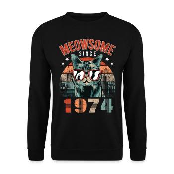 Meowsome 1974 Year of birth 1974 Cat birthday - Unisex Sweatshirt - black - Front - Alina (178cm) & Michal (187cm)