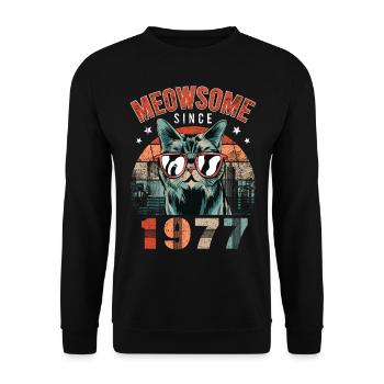 Meowsome 1977 Year of birth 1977 Cat birthday - Unisex Sweatshirt - black - Front - Alina (178cm) & Michal (187cm)