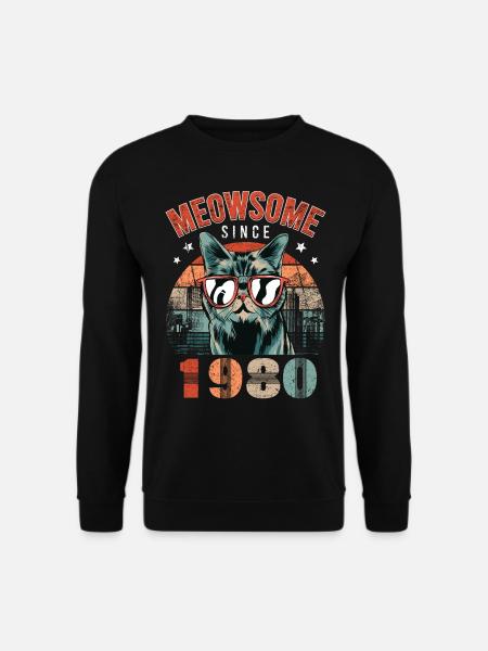 Meowsome 1980 Geburtsjahr 1980 Katze Geburtstag - Unisex Pullover - Schwarz
