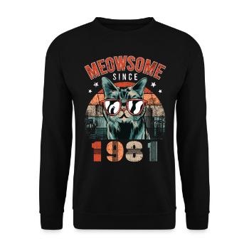 Meowsome 1981 Year of birth 1981 Cat birthday - Unisex Sweatshirt - black - Front - Alina (178cm) & Michal (187cm)