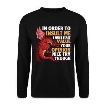 Ich muss erst deine Meinung schätzen Drache - Unisex Pullover - Schwarz - Vorne - Alina (178cm) & Michal (187cm)