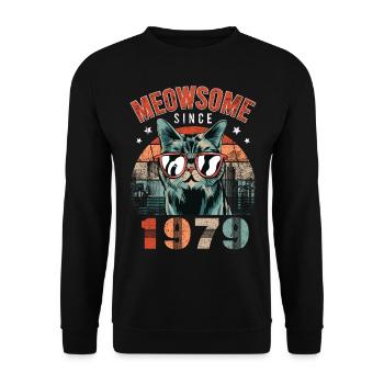 Meowsome 1979 Geburtsjahr 1979 Katze Geburtstag - Unisex Pullover - Schwarz - Vorne - Alina (178cm) & Michal (187cm)