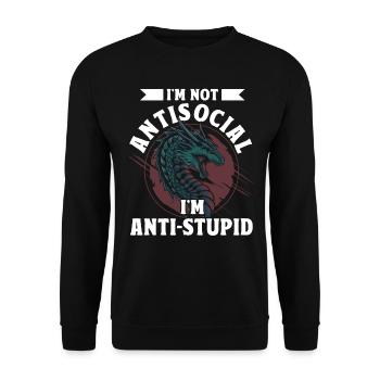 Ich bin nicht asozial, ich bin anti-dumm Drache - Unisex Pullover - Schwarz - Vorne - Alina (178cm) & Michal (187cm)