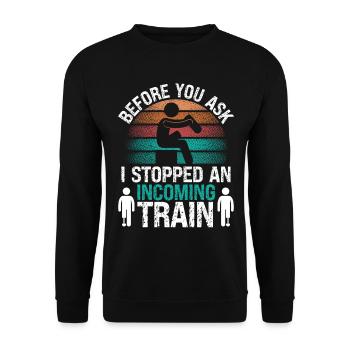 Funny Leg Amputee Humor Amputated Leg Survivor - Unisex Sweatshirt - black - Front - Alina (178cm) & Michal (187cm)